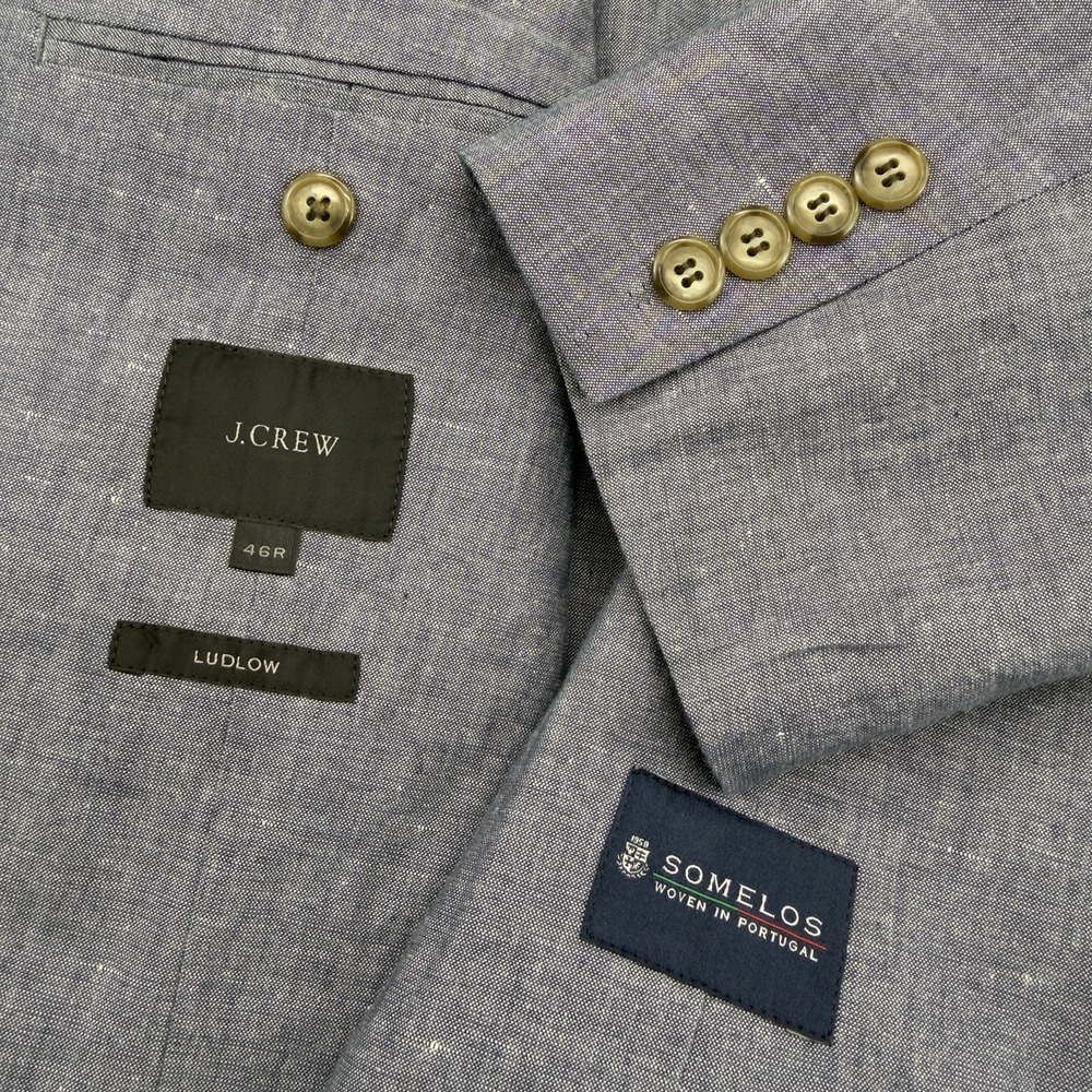 J Crew Ludlow Blazer Mens 46R Gray Somelos Cotton Linen Unstructured Slim Fit